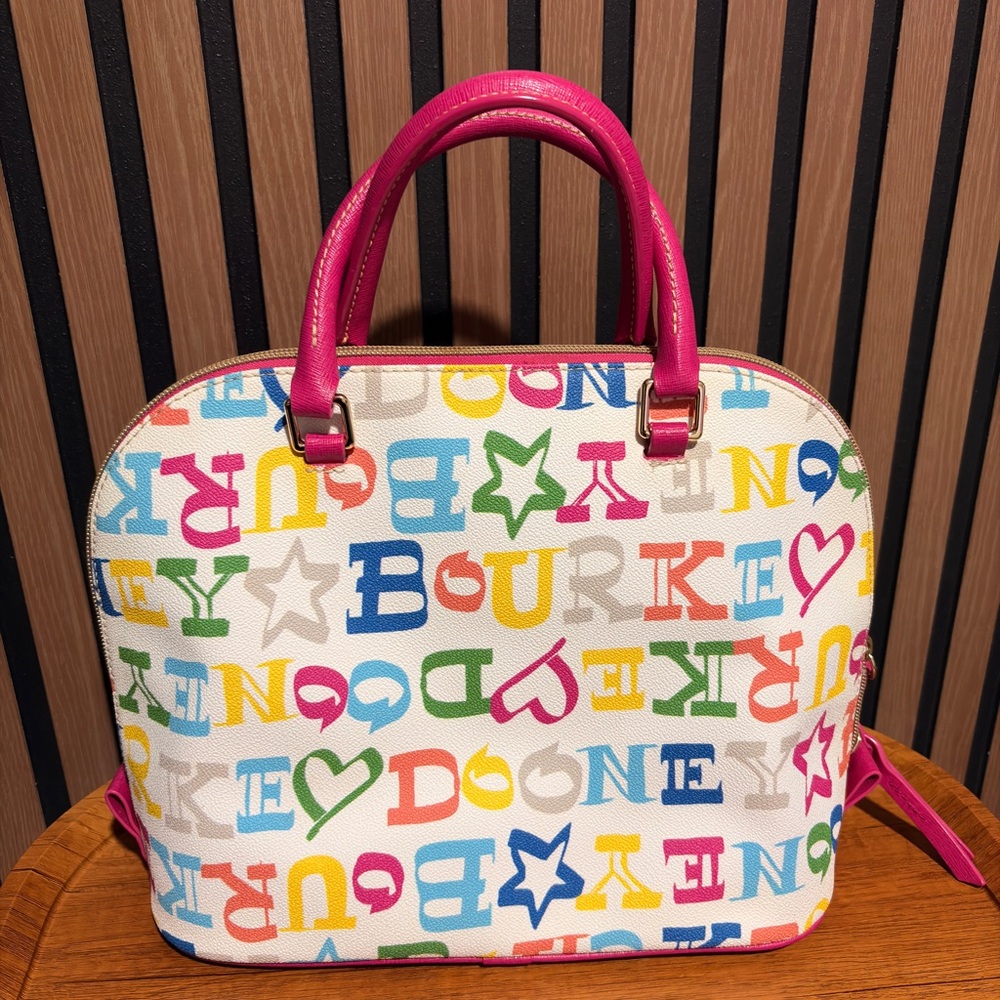Dooney & Bourke Colorful Lettered Satchel with Pink Accents - Picture 2 of 9